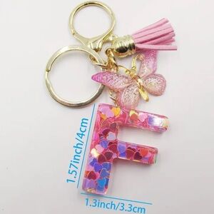 Pink Butterfly Keychain with Initial F